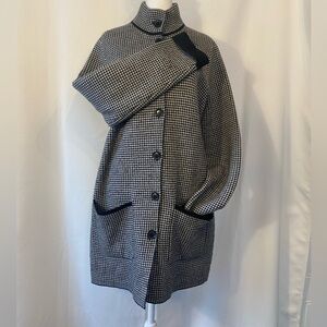 Women's Preppy Academia Houndstooth High Collar knit Cardigan Blazer Medium